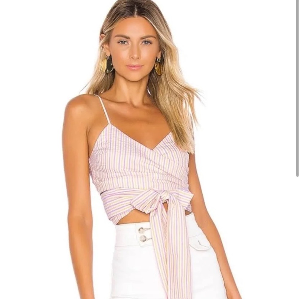 Lovers + Friends Striped Wrap Spaghetti Strap Top
